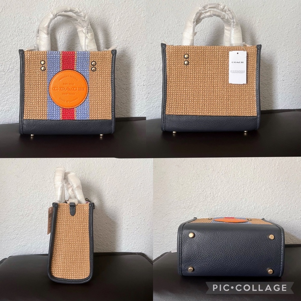 NWT COACH CA291 DEMPSEY TOTE 22 WITH COACH PATCH STRAW/LEATHER SHOULDER BAG - Picture 6 of 11